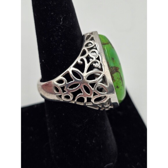 Green Copper Turquoise Teardrop 925 Sterling Silver Ring Size 8 MSI Thailand - Picture 2 of 10